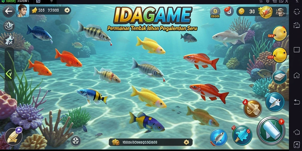Tampilan gameplay penuh warna dalam IDAGAME dengan aksi menangkap ikan.