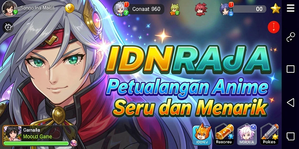 Tampilan gameplay seru dalam IDNRAJA dengan karakter anime menarik.