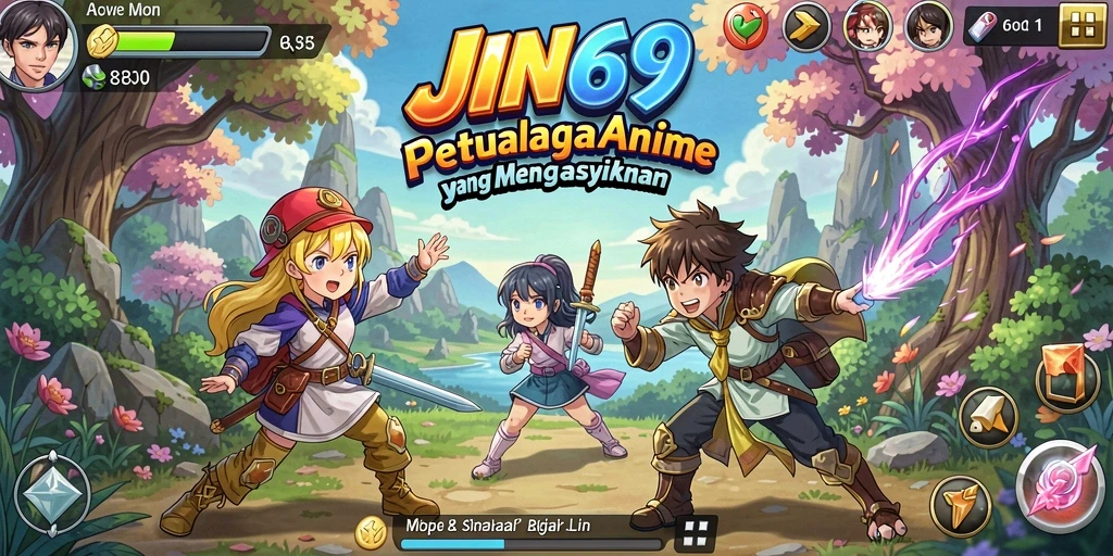 Tangkapan layar JIN69 menampilkan karakter dengan aksi dinamis dalam dunia anime.