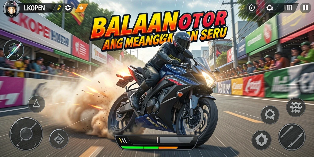 Gameplay balapan motor yang sangat mendebarkan dan menantang.
