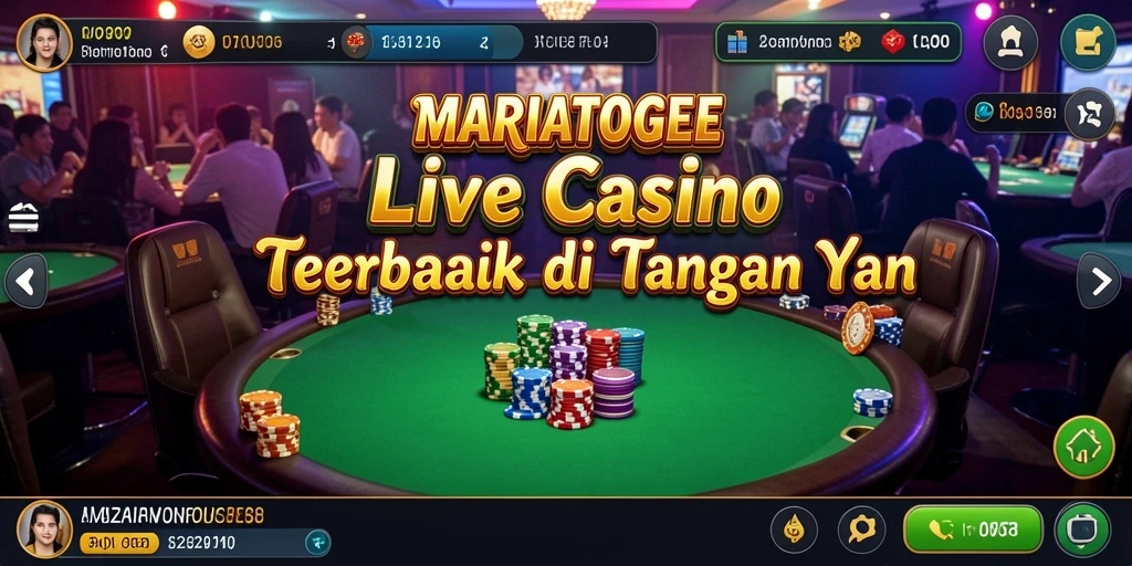 Gameplay MARIATOGEL dengan dealer langsung dan suasana kasino yang nyata.