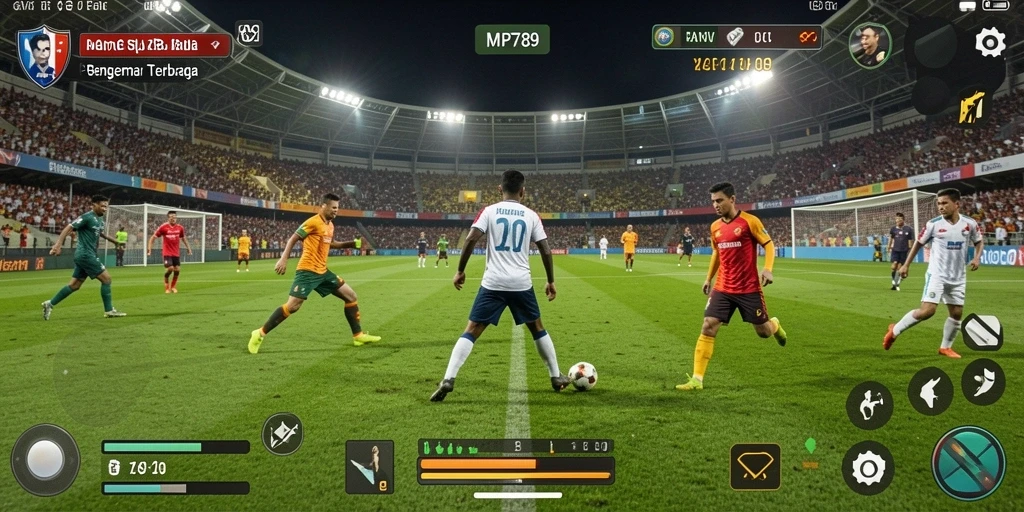Tangkapan layar utama MVP789 menampilkan aksi seru di lapangan sepak bola.