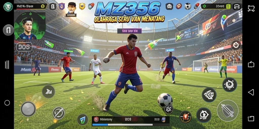 Tangkapan layar gameplay MZ356 menampilkan aksi olahraga yang dinamis dan penuh semangat.