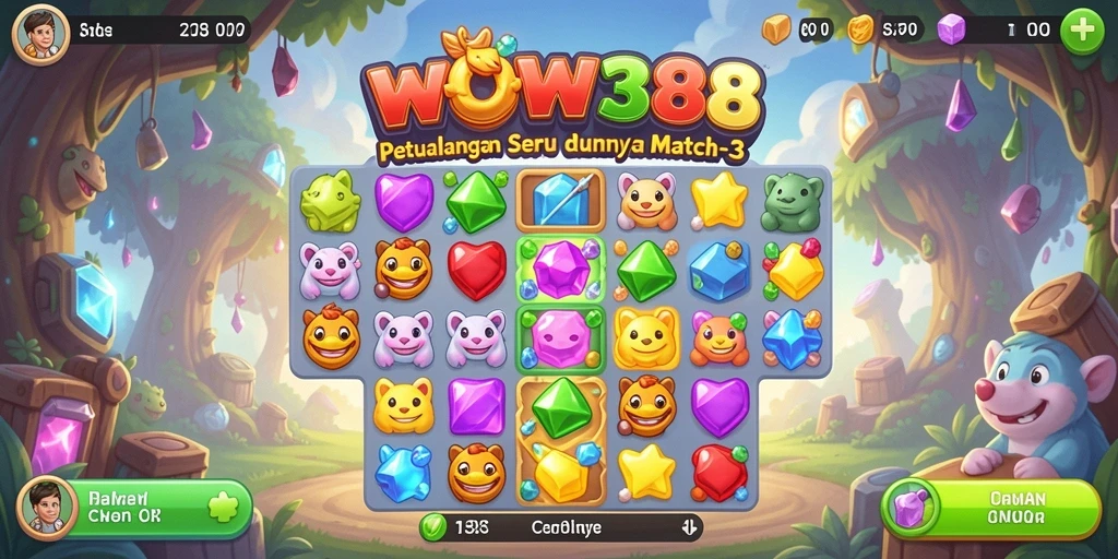 Tampilan gameplay WOW388 yang seru dan menantang di dalam Match-3.