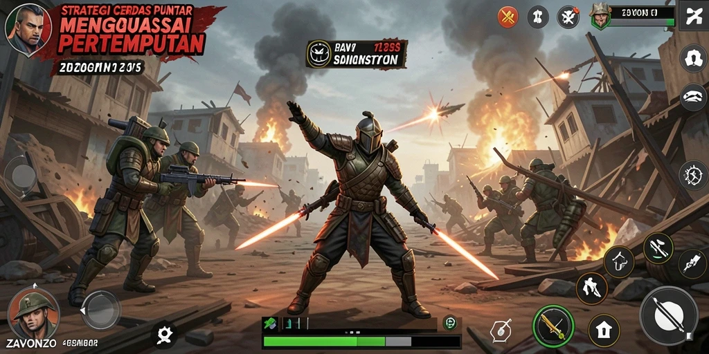 Tampilan gameplay ZAVONZO dengan aksi pertempuran strategi yang mendebarkan.